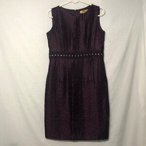 KASPER Women Sleeveless Beaded Waist Burgundy Satin Dress      Size 10